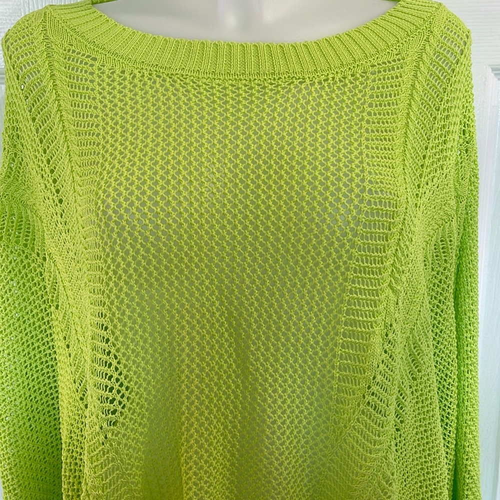 DAVI & DANI 3/4 SLEEVES CREW NECK OPEN WEAVE KNIT SWEATER NEON GREEN SIZE 2XL